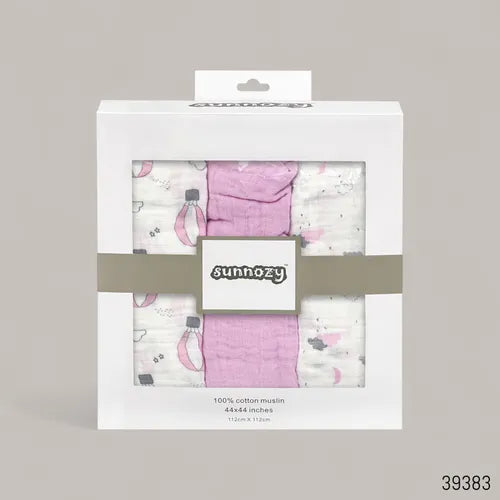 Sunnozy Muslin Cotton Swaddle Blanket Single Layer 44x44inch - 3Pcs